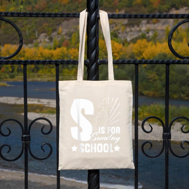 Christian Teacher S Is For Sunday School Essentials Canvas Tote Bag, funny design