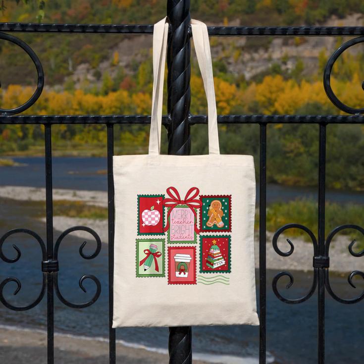 Christmas Teacher Stamps Canvas Tote Bag, funny design