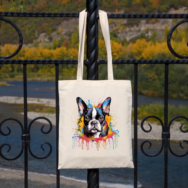 Colorful Boston Terrier Dog For Men Women Kids Canvas Tote Bag, funny design