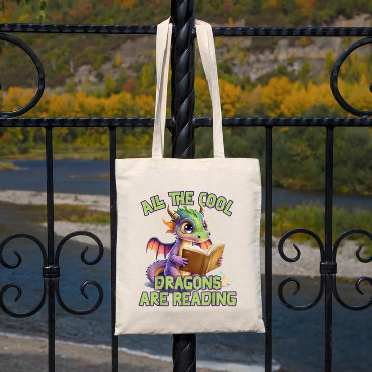 All The Cool Dragons Are Reading Dragon Teacher Canvas Tote Bag, funny design