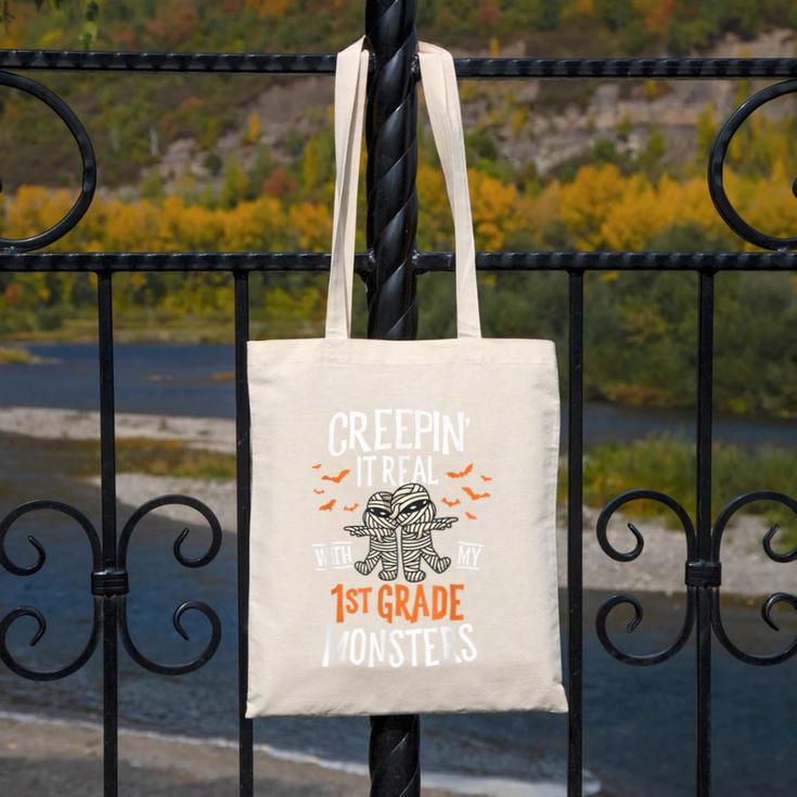Creepin It Real With My 1st Grade Monsters Halloween Teacher Canvas Tote Bag, funny design Creepin It Real With My 1st Grade Monsters Halloween Teacher Canvas Tote Bag, funny design