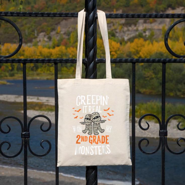 Creepin It Real With My 2nd Grade Monsters Halloween Teacher For Men Women Kids Canvas Tote Bag, 2nd Grade Teacher Gifts, funny design