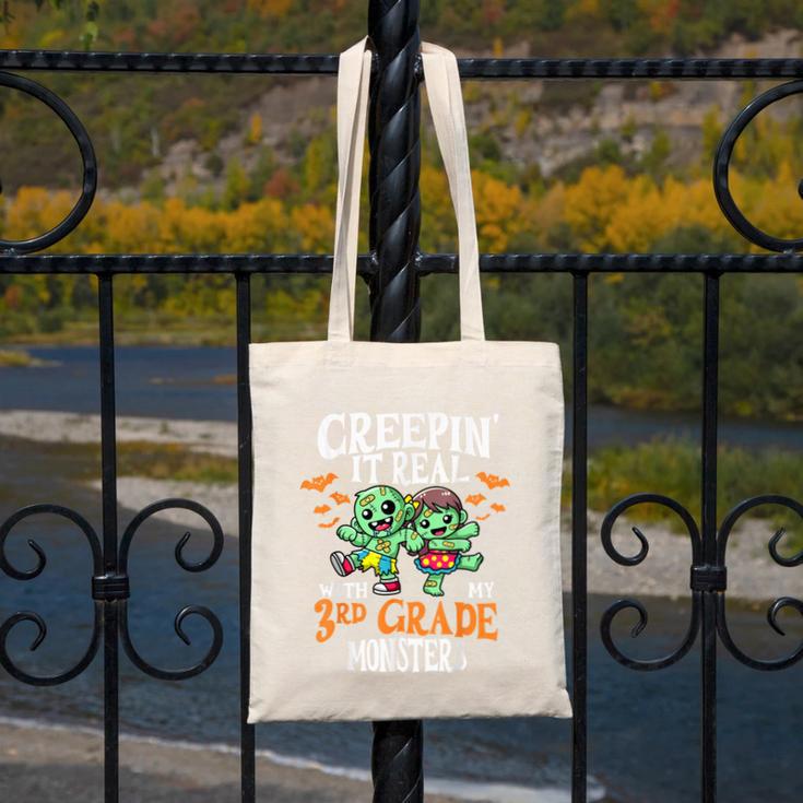 Creepin It Real Monster School 3rd Grade Teacher Halloween Canvas Tote Bag, funny design Creepin It Real Monster School 3rd Grade Teacher Halloween Canvas Tote Bag, funny design