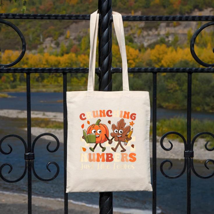 Crunching Numbers Just Like Leaves Pumpkin Fall Teacher Canvas Tote Bag, funny design