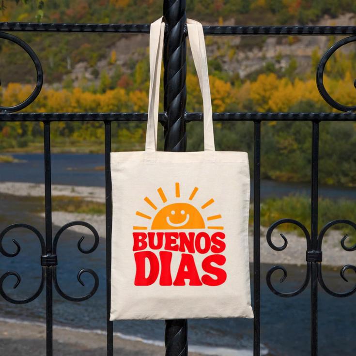 Cute Bilingual Spanish Teacher Buenos Dias Sunshine Canvas Tote Bag, funny design
