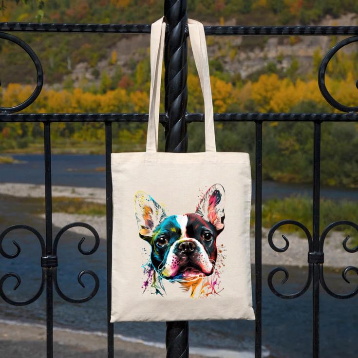 Cute Boston Terrier Puppy Dog Art Lover Unique Painting For Men Women Kids Canvas Tote Bag, funny design