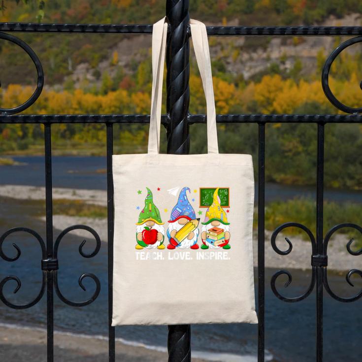 Cute Gnomes Teach Love And Inspire Back To School Teacher Canvas Tote Bag, funny design