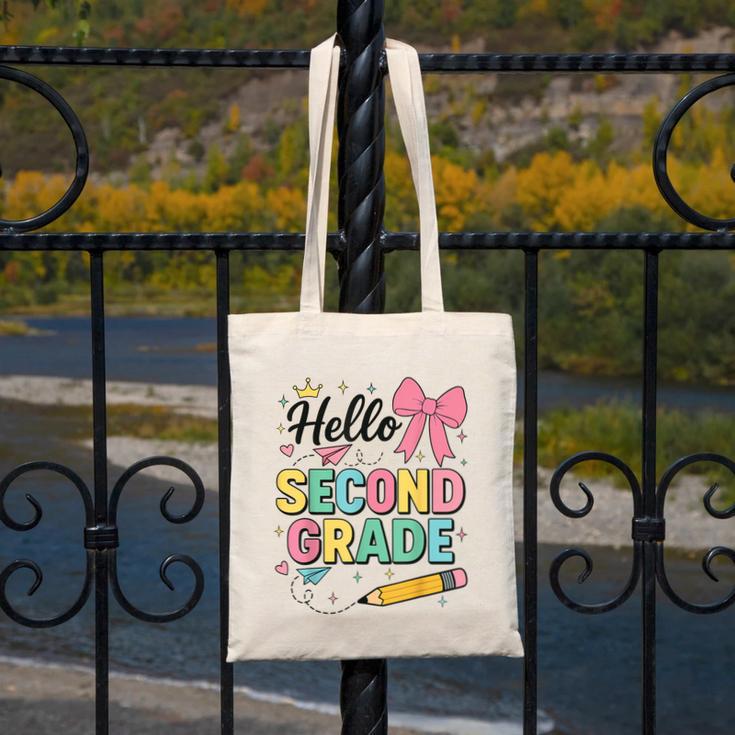 Cute Hello Second Grade Back To School Coquette Teacher Girl Canvas Tote Bag, funny design