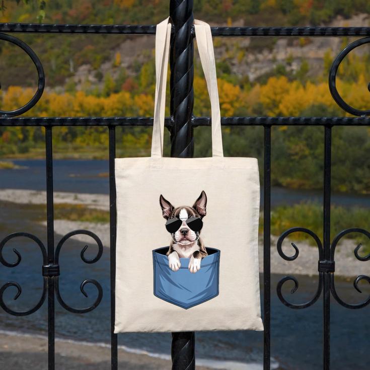 Cute Pocket Boston Terrier Lover Dog Mom Canvas Tote Bag, Couple Gifts, Mom Gifts, Boston Terrier Mom Gifts, funny design