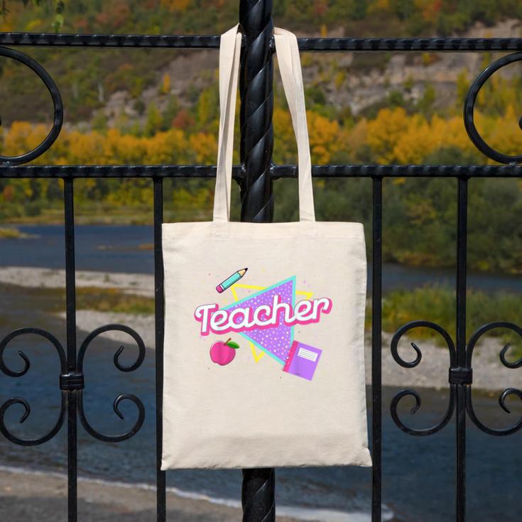 Cute Teacher Shirt 80's 90's Style Retro Old School Teacher For Men Women Canvas Tote Bag, funny design
