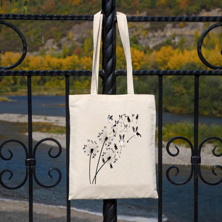 Dandelion Boston Terrier Flower Floral Bostie Tree Canvas Tote Bag, funny design