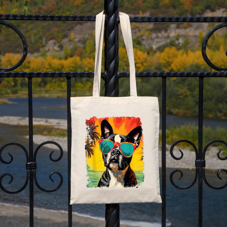 Dog Boston Terrier Hawaiian Canvas Tote Bag, funny design