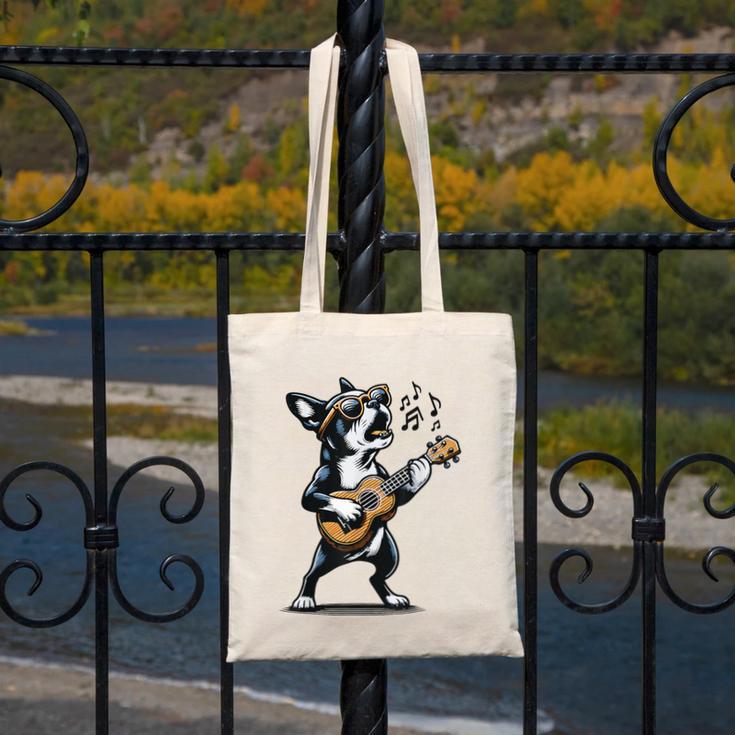 Dog Playing Guitar Singing Boston Terrier For Men Women Girls Kids Canvas Tote Bag, funny design