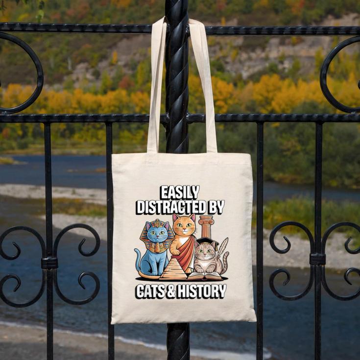 Easily Distracted By Cats & History Teacher Women Men Canvas Tote Bag, History Teacher Gifts, funny design