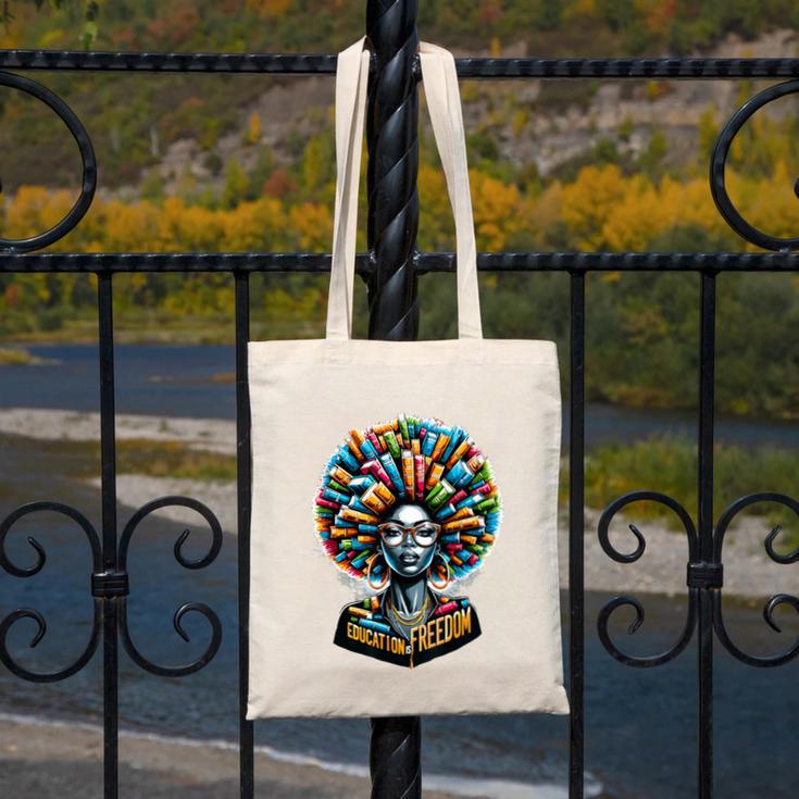 Education Is Freedom History Month Teacher Books Afro Canvas Tote Bag, History Teacher Gifts, funny design
