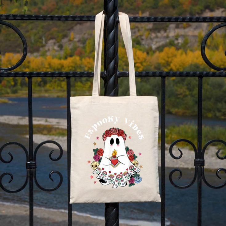 Espooky Vibes Maestra Halloween Spanish Mexican Teacher Canvas Tote Bag, funny design