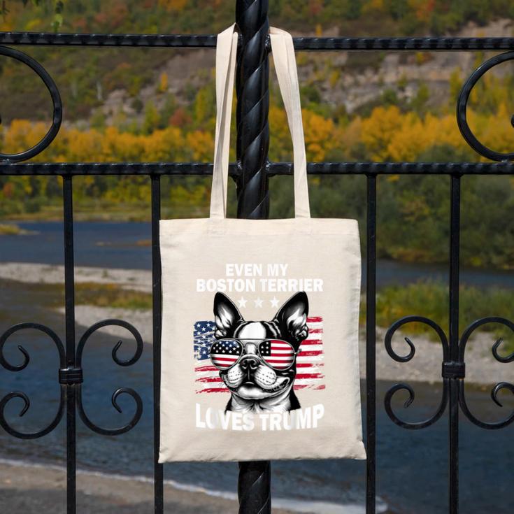 Even My Boston Terrier Loves Trump Trump Supporter Dog Lover Canvas Tote Bag, funny design