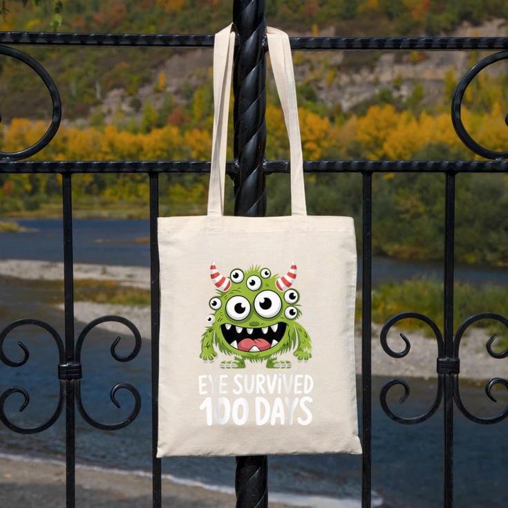 Eye Survived 100 Days Of School Monster Lover Teacher Kids Canvas Tote Bag, funny design