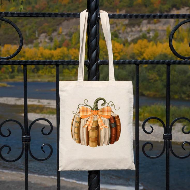 Fall Book Pumpkin Halloween Teacher Librarian Thanksgiving Canvas Tote Bag, funny design