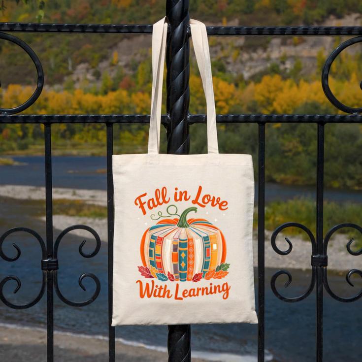 Fall In Love With Learning Book Lover Autumn Pumpkin Teacher Canvas Tote Bag, funny design Fall In Love With Learning Book Lover Autumn Pumpkin Teacher Canvas Tote Bag, funny design