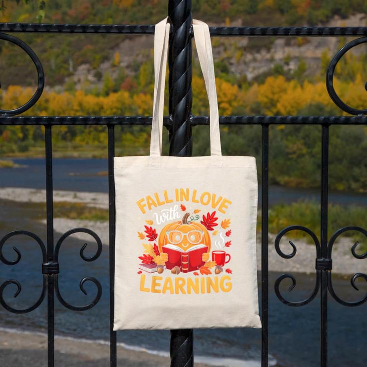Fall In Love With Learning Pumpkin Thanksgiving Teacher Fall Canvas Tote Bag, funny design Fall In Love With Learning Pumpkin Thanksgiving Teacher Fall Canvas Tote Bag, funny design