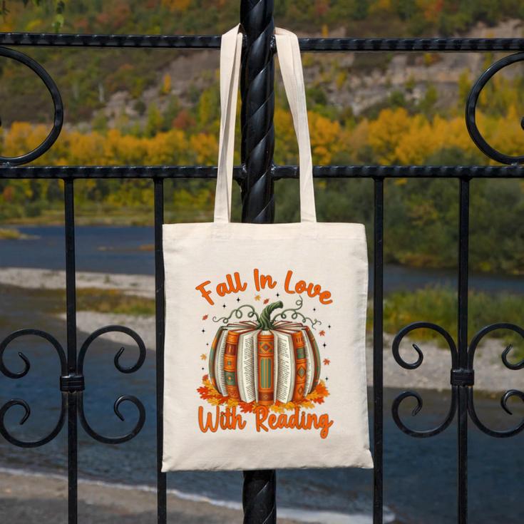 Fall In Love With Reading Pumpkin Autumn Librarians Teacher Canvas Tote Bag, funny design