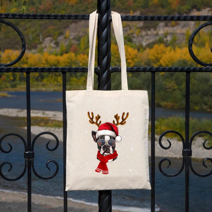 Family Matching Reindeer Xmas Boston Terrier Christmas Canvas Tote Bag, Boston Terrier Christmas Gifts, funny design