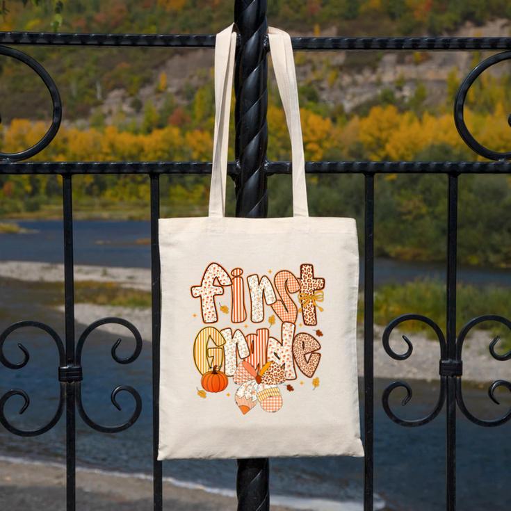 First Grade Fall Floral Coquette Bow Teachers Students Canvas Tote Bag, First Grade Teacher Gifts, funny design First Grade Fall Floral Coquette Bow Teachers Students Canvas Tote Bag, First Grade Teacher Gifts, funny design