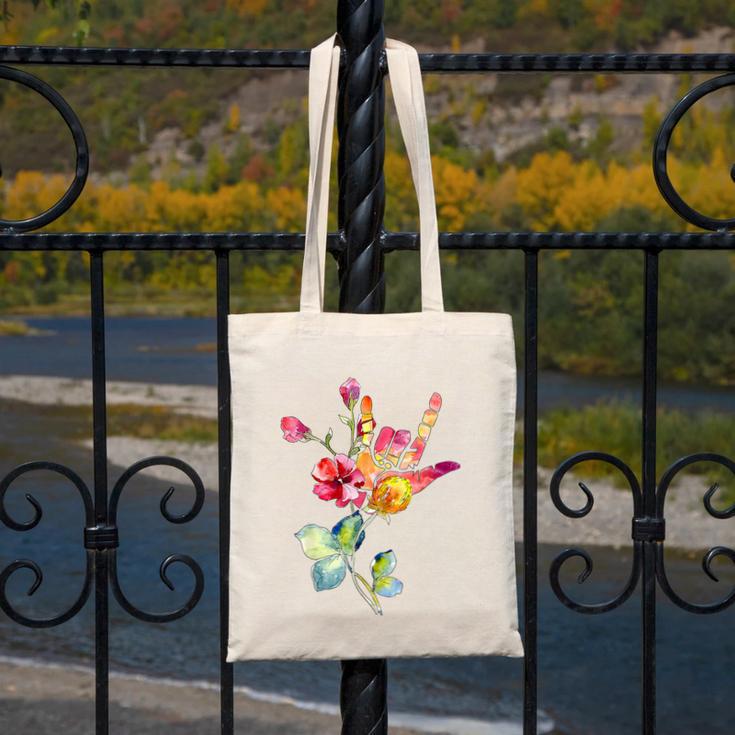Flower American Sign Language ASL Teacher Teaching Deaf Canvas Tote Bag, funny design Flower American Sign Language ASL Teacher Teaching Deaf Canvas Tote Bag, funny design