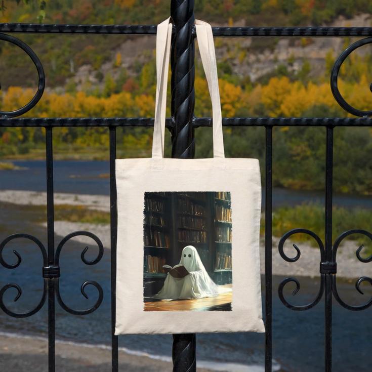 Ghost Library Halloween Book Reading Books Lover Teacher Canvas Tote Bag, funny design Ghost Library Halloween Book Reading Books Lover Teacher Canvas Tote Bag, funny design