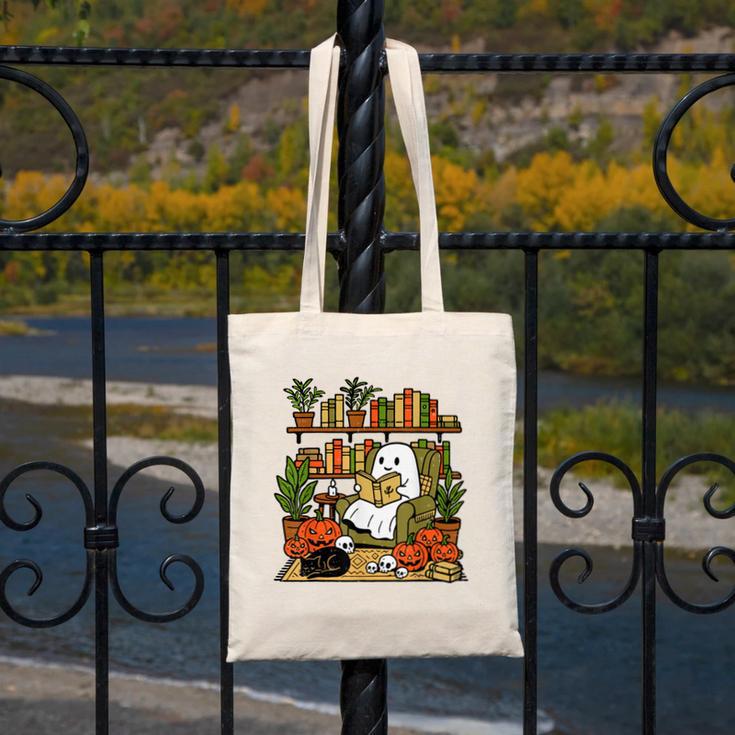 Ghost Library Reading Books Halloween Librarian Teacher Canvas Tote Bag, funny design Ghost Library Reading Books Halloween Librarian Teacher Canvas Tote Bag, funny design