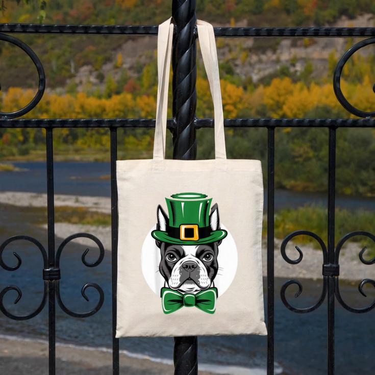 Green Boston Terrier Shamrock St Patricks Day Boston Terrier Canvas Tote Bag, funny design