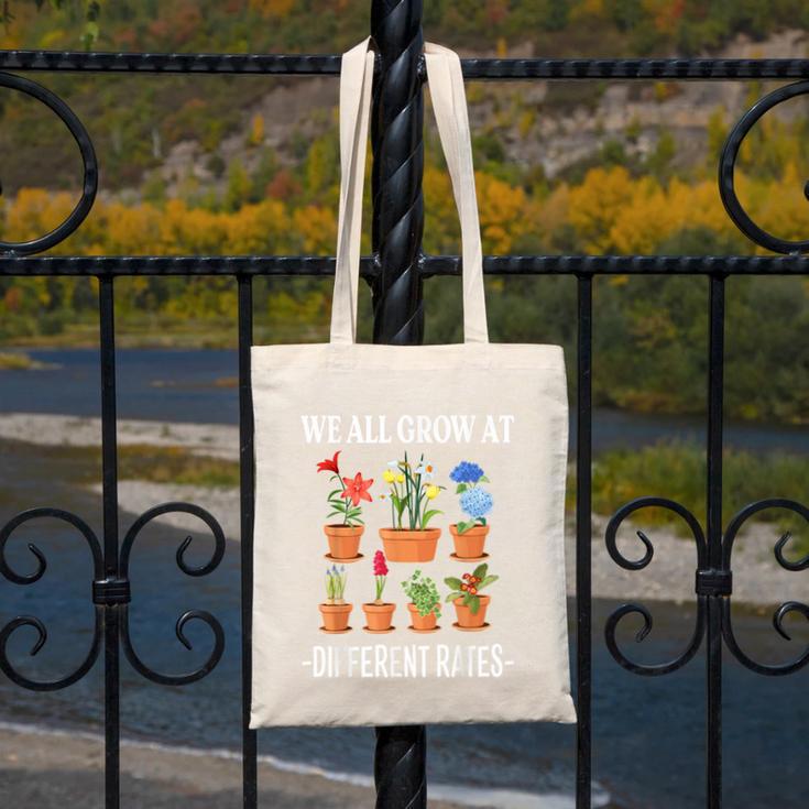 We All Grow At Different Rates Back To School Teacher Canvas Tote Bag, funny design