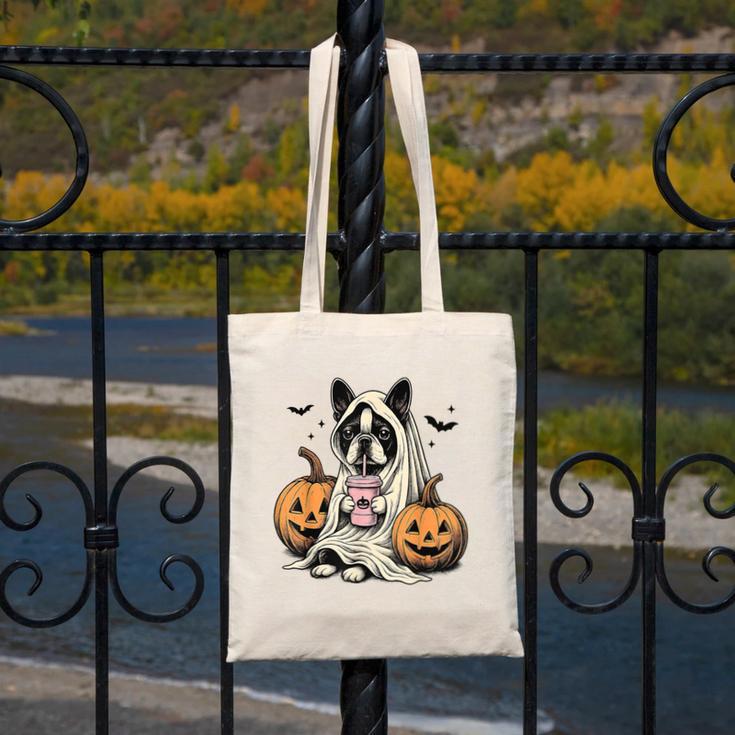 Halloween Boston Terrier Ghost Canvas Tote Bag, Boston Terrier Ghost Gifts, Boston Terrier Halloween Gifts, funny design