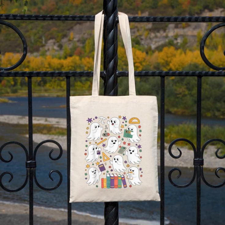 Halloween Math Teacher Ghost Math Teacher Spooky Halloween Canvas Tote Bag, funny design Halloween Math Teacher Ghost Math Teacher Spooky Halloween Canvas Tote Bag, funny design