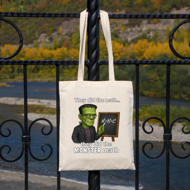 Halloween Monster Math Pun Teacher Humor Canvas Tote Bag, funny design Halloween Monster Math Pun Teacher Humor Canvas Tote Bag, funny design