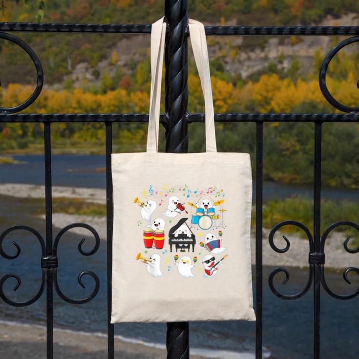 Halloween Music Teacher Ghost Playing Musical Instruments Canvas Tote Bag, funny design Halloween Music Teacher Ghost Playing Musical Instruments Canvas Tote Bag, funny design