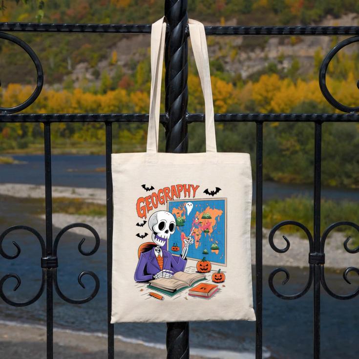 Halloween Skeleton Geography Teacher Pumpkin Bats Classroom Canvas Tote Bag, funny design Halloween Skeleton Geography Teacher Pumpkin Bats Classroom Canvas Tote Bag, funny design