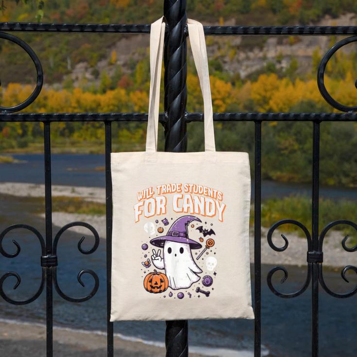 Halloween Teacher Trade Students For Candy Costume Women Canvas Tote Bag, funny design