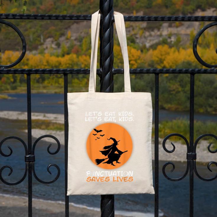 Halloween Teacher Witch Lets Eat Kids Punctuation Canvas Tote Bag, funny design Halloween Teacher Witch Lets Eat Kids Punctuation Canvas Tote Bag, funny design