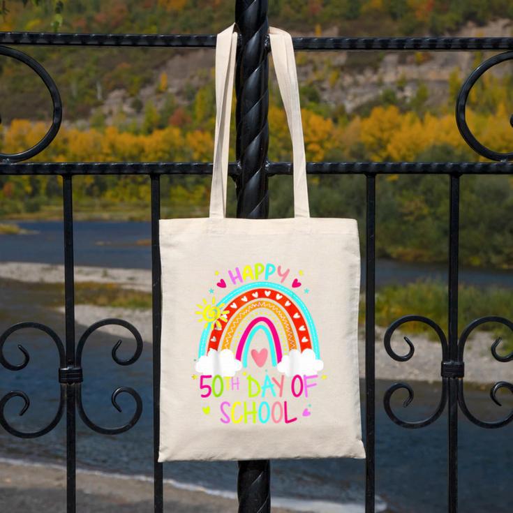 Happy 50th Days Of School Rainbow Teacher 50 Days Smarter Canvas Tote Bag, funny design