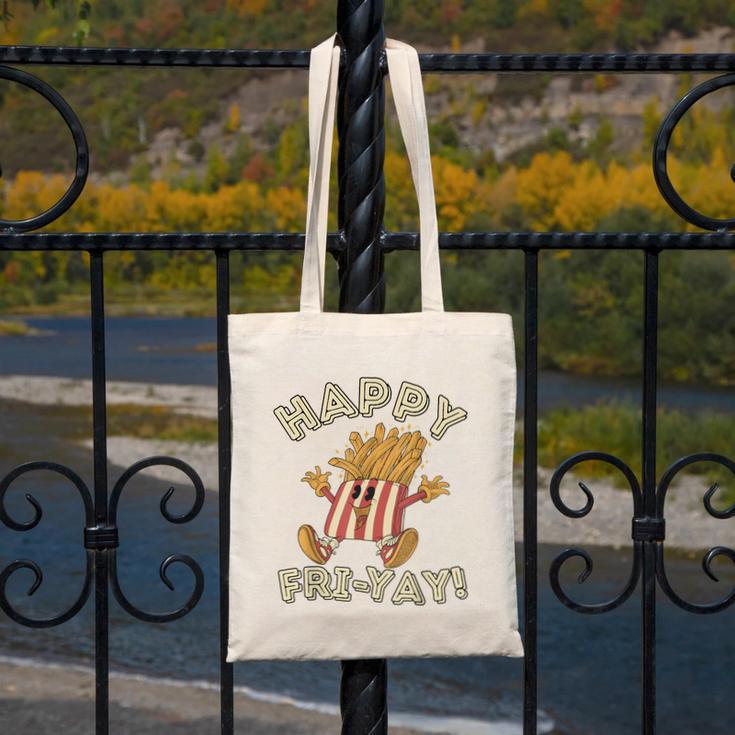 Happy Fri Yay Retro French Fries Friday Lovers Fun Teacher Canvas Tote Bag, funny design Happy Fri Yay Retro French Fries Friday Lovers Fun Teacher Canvas Tote Bag, funny design