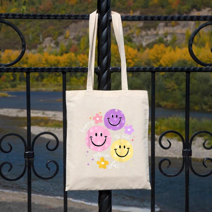 Happy To See Your Face Teacher Flower Back To School Canvas Tote Bag, funny design Happy To See Your Face Teacher Flower Back To School Canvas Tote Bag, funny design
