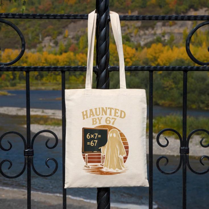 Haunted By 67 Ghost Math Joke Student Halloween Nerd Teacher Canvas Tote Bag, funny design Haunted By 67 Ghost Math Joke Student Halloween Nerd Teacher Canvas Tote Bag, funny design