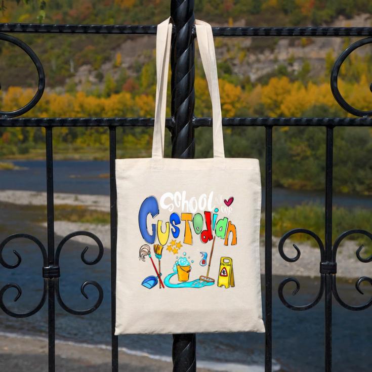 We Heart Love Our School Custodian For Teacher & Kids Canvas Tote Bag, funny design