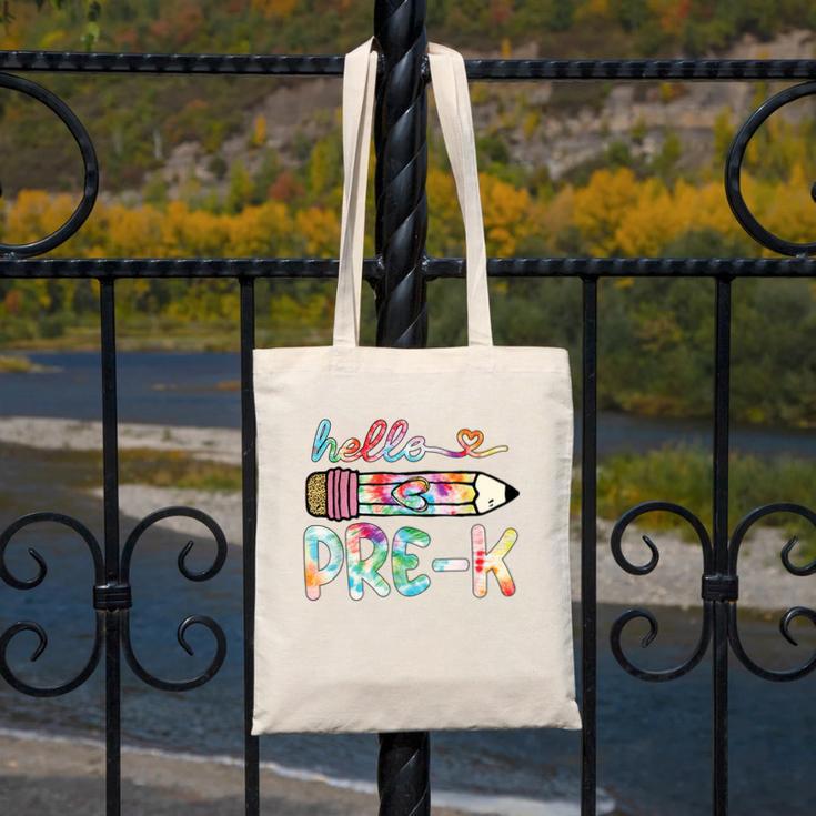 Hello Pre-K Pencil Teacher Student Tie Dye Canvas Tote Bag, funny design Hello Pre-K Pencil Teacher Student Tie Dye Canvas Tote Bag, funny design