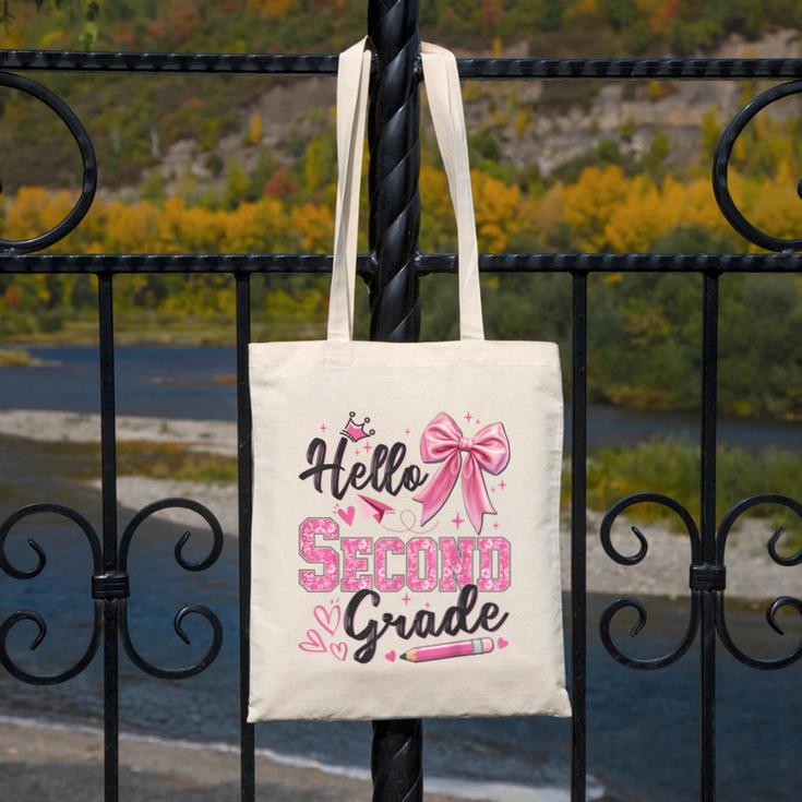 Hello Second Grade First Day Of School Coquette Teacher Girl Canvas Tote Bag, First Grade Teacher Gifts, funny design Hello Second Grade First Day Of School Coquette Teacher Girl Canvas Tote Bag, First Grade Teacher Gifts, funny design