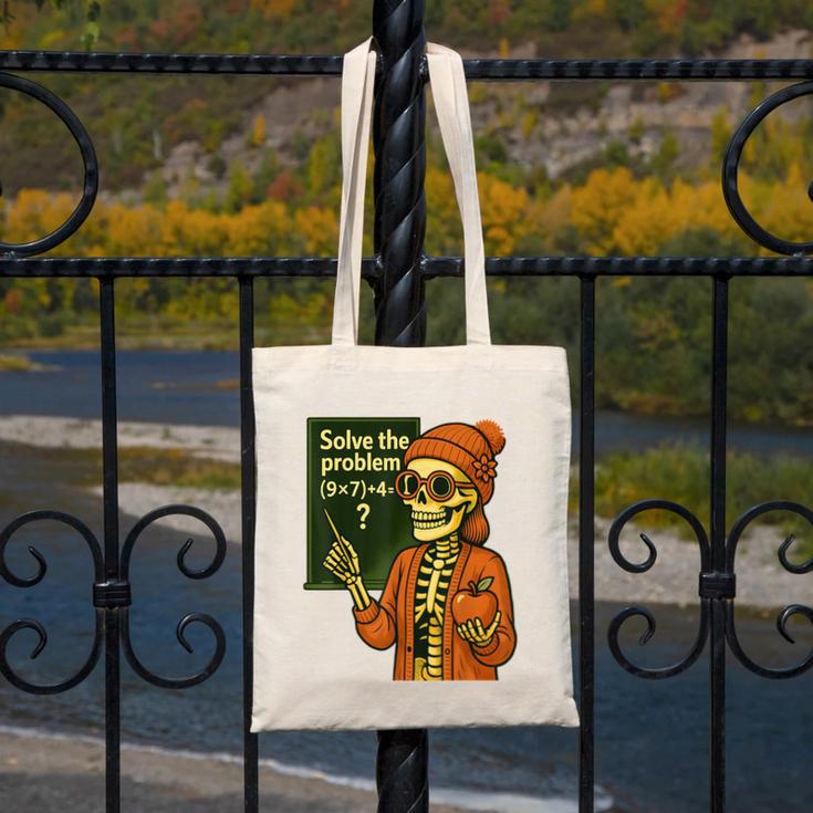 HUGvyn Halloween Skeleton Six Seven 67 Meme PEMDAS Teacher Canvas Tote Bag, funny design HUGvyn Halloween Skeleton Six Seven 67 Meme PEMDAS Teacher Canvas Tote Bag, funny design