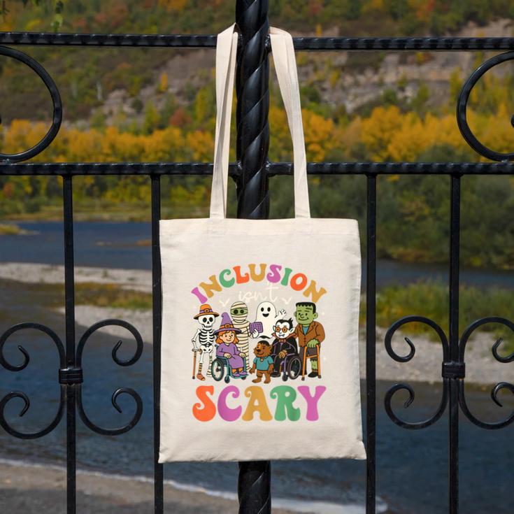 Inclusion Isnt Scary Halloween Skeleton Ghost Sped Teacher Canvas Tote Bag, funny design Inclusion Isnt Scary Halloween Skeleton Ghost Sped Teacher Canvas Tote Bag, funny design