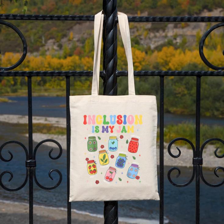 Inclusion Is My Jam SPED Teacher Special Education Life Canvas Tote Bag, funny design